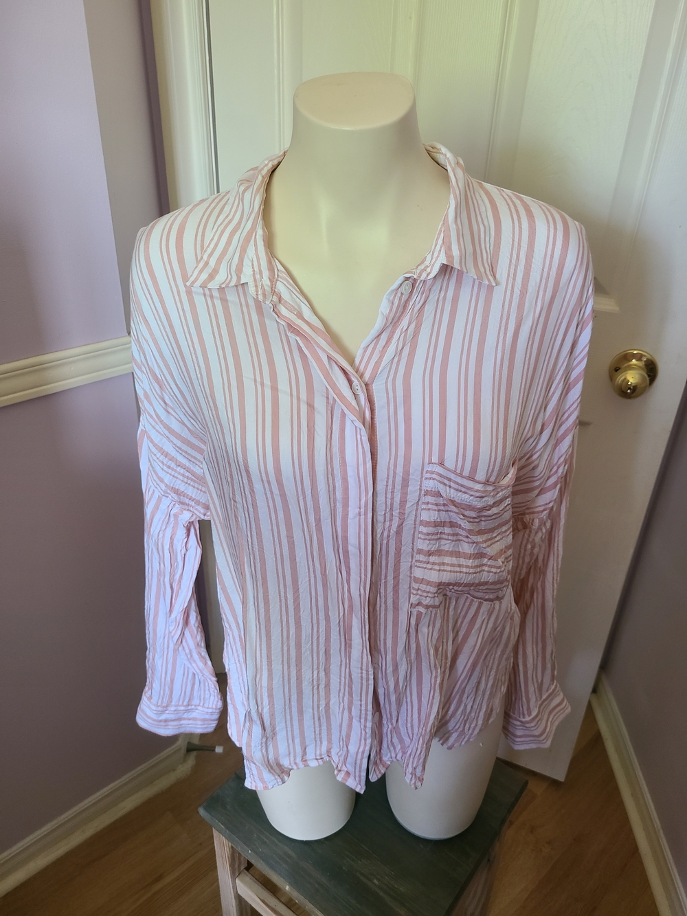 H&M Pink and White Striped Button-Down Shirt